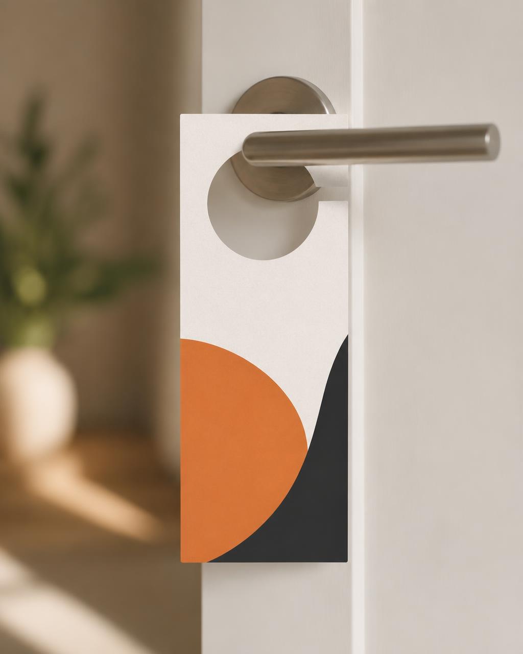 Close view of a door hanger around a neutral door handle