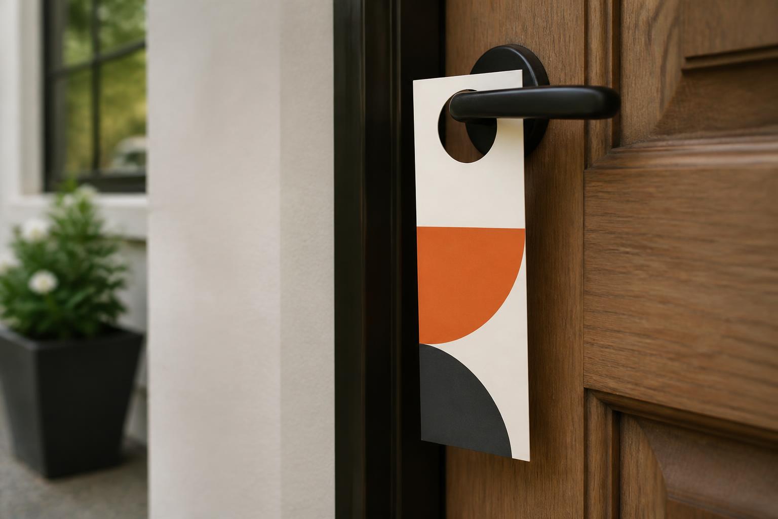 Door hanger on a residential entry door handle